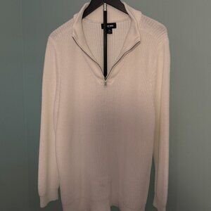 Land's End Women's Drifter Shaker Cotton Quarter Zip Mock Neck Sweater White Siz